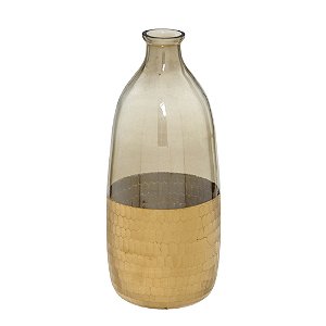 VASO GARRAFA DECOR EM VIDRO AMBAR E DOURADO 32CM