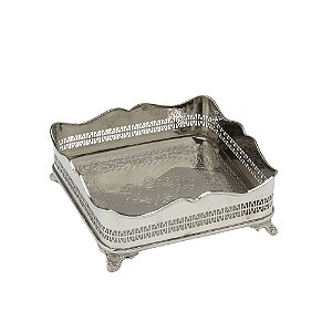 BANDEJA QUADRADA DECORATIVA EM METAL NA COR PRATA 9x24,5cm