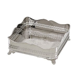 BANDEJA DECORATIVA QUADRADA EM METAL NA COR PRATA 9x24,5cm