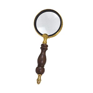 LUPA DECORATIVA EM MADEIRA E VIDRO DOURADO E MARROM 20,5cm