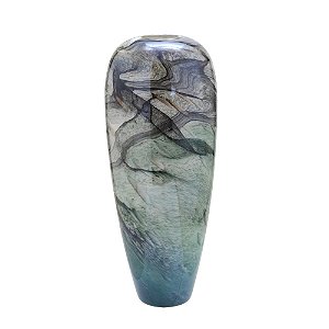VASO DECORATIVO EM VIDRO BRANCO E CINZA E VERDE 50cm