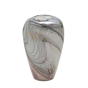 VASO DECORATIVO EM VIDRO BRANCO E CINZA E DOURADO 31cm