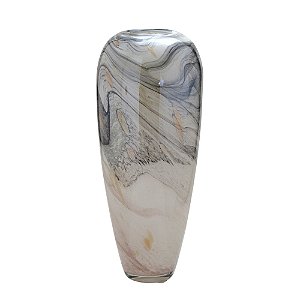 VASO DECORATIVO EM VIDRO BRANCO E CINZA E DOURADO 50cm