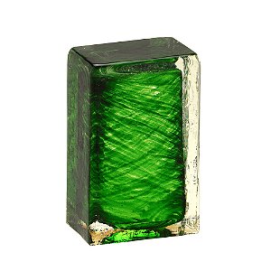 ESCULTURA DECOR BLOCO EM VIDRO VERDE E TRANSPARENTE 16cm