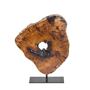 ESCULTURA DECORATIVA ABSTRATA EM MADEIRA MARROM 33,5CM