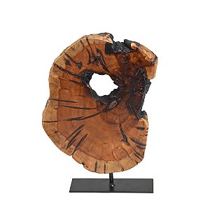 ESCULTURA DECORATIVA EM MADEIRA ABSTRATA MARROM 32cm