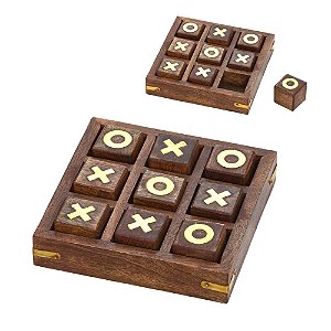 JOGO DE TABULEIRO DECOR EM MADEIRA E METAL DOURADO E MARROM