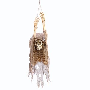 CAVEIRA PARA PENDURARV C/CHAPEU LUZ E SOM 100CM HALLOWEEN