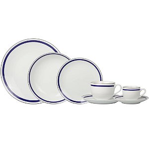 APARELHO DE JANTAR TRÈS CLASSIQUE PORCELANA SILVER RIM 42 PÇ