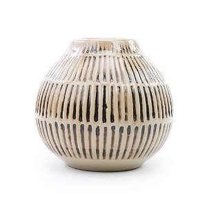 VASO CERAMICA BEGE COM ESTAMPA PRETA 9CM