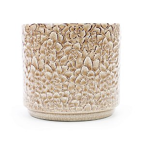 CACHEPOT DECORATIVO EM CERAMICA CIRCULAR BEGE FLORIDO 9,5CM