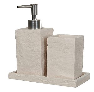 KIT PARA BANHEIRO EM CIMENTO 3 PECAS (BEGE) (FLORARTE)