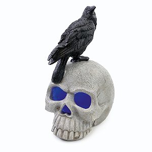 ESCULTURA DE RESINA CRANIO DECORATIVO CORVO NEGRO HALLOWEEN