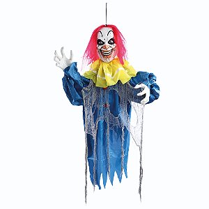 PALHACO DECORATIVO PAOLO 100CM LUZ SOM  MOVIMENTO HALLOWEEN