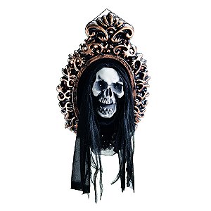 ESPELHO CAVEIRA DECOR SOMBRIA C/ SOM E MOVIMENTO HALLOWEEN