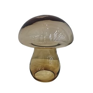 ESCULTURA  DECORATIVA COGUMELO EM VIDRO AMBAR 23,7CM