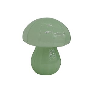 ESCULTURA DECORATIVA COGUMELO EM VIDRO VERDE 17,5CM
