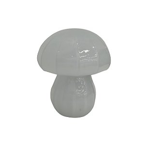 ESCULTURA DECORATIVA COGUMELO EM VIDRO BRANCO 13.8CM