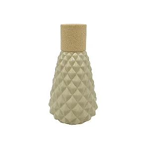 VASO DECORATIVO CERAMICA VERDE E BEGE 19,6CM