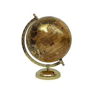 GLOBO TERRESTRE DECORATIVO METAL E MADEIRA MARROM E BEGE