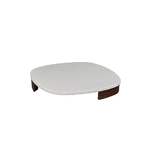 BANDEJA EM MADEIRA E MARMORE BRANCO 30cm