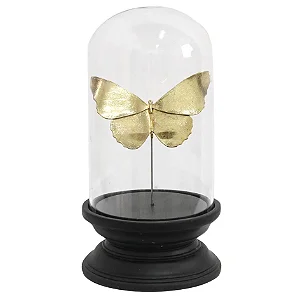 ESCULTURA NA REDOMA DE VIDRO BORBOLETA DECOR RESINA 31,5cm