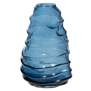 VASO DECORATIVO EM VIDRO AZUL 30X19,5X19,5CM FLORARTE