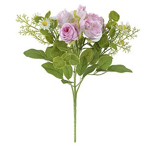 BUQUE DE ROSAS PERMANENTE ROSA C/ MARGARIDAS 30CM FLORARTE
