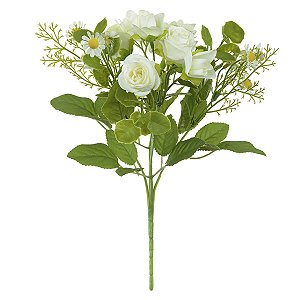 BUQUE DE ROSAS PERMANENTE CREME C/ MARGARIDAS 30CM FLORARTE
