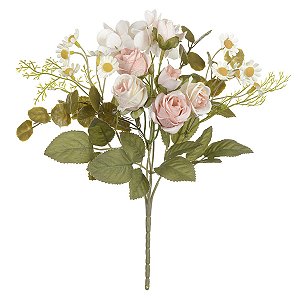 BUQUE DE ROSAS PERMANENTE SALMON OUTONO C/ MARGARIDAS 30CM