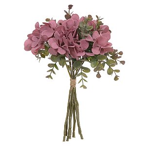 BUQUE HORTENSIA PERMANENTE C/ FITA ROSA  ANTIGO OUTONO 26CM