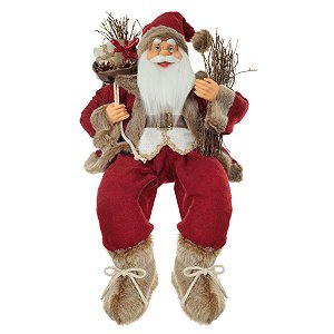 PAPAI NOEL NATAL SENTADO VERMELHO E MARROM 60CM FLORARTE