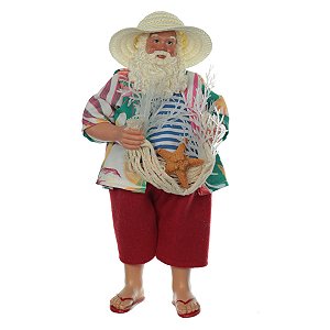 ESCULTURA PAPAI NOEL NA PRAIA EM RESINA NATAL 28CM FLORARTE