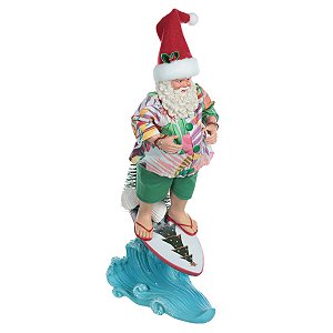 ESCULTURA PAPAI NOEL SURFISTA EM RESINA 36CM FLORARTE