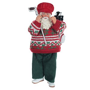 ESCULTURA PAPAI NOEL GOLFISTA EM RESINA 27,5CM FLORARTE