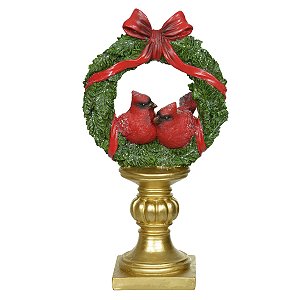 ESCULTURA RESINA NATALINA GUIRLANDA CARDEAL VERMELHO 30CM