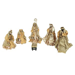 PRESEPIO NATALINO EM RESINA 6 PÇS DOURADO CHAMPANHE 30CM