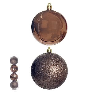 BOLAS NATALINAS MARROM NO TUBO MISTAS C/4 UND 10CM FLORARTE