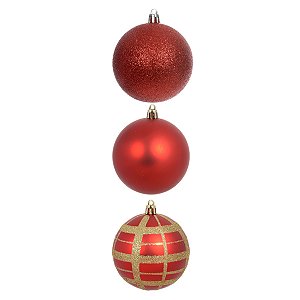 BOLA DECORADA NATAL NO PVC C/6 UND VERMELHO 8CM FLORARTE