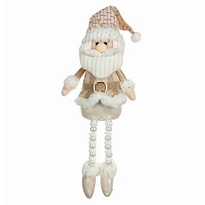 BONECO NATAL PAPAI NOEL SENTADO CHAMPANHE 38CM FLORARTE