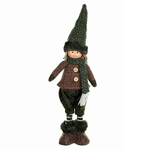 BONECO NATAL MENINO EM PE VERDE E MARROM 45CM FLORARTE