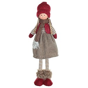 BONECO NATAL MENINA SUZI EM PE MAR E VERM 45CM FLORARTE