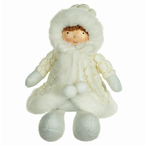 BONECO NATALINO AGASALHADO SENTADO BRANCO 18CM FLORARTE