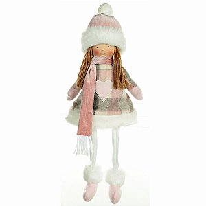 BONECO NATALINA MENINA OLIVIA SENTADO ROS E BR 43CM FLORARTE