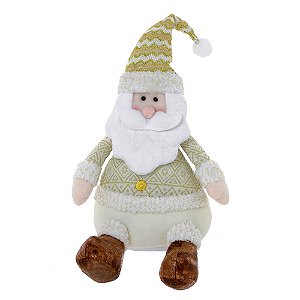 PAPAI NOEL DECORATIVO EM POLIESTER DOURADO E BRANCO 27cm