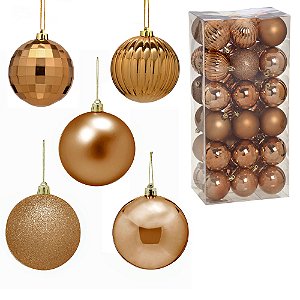 CONJ 36 BOLAS NATALINAS 6CM NA COR BRONZE