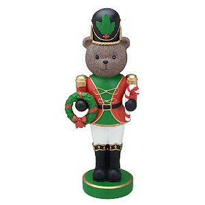 ESCULTURA URSO NATALINO DECO EM RESINA COM GUIRLANDA 32,5cm