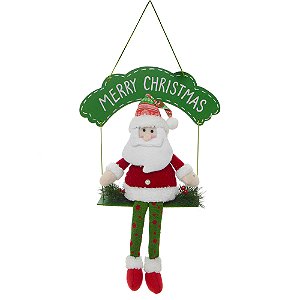 ENFEITE DE PORTA WELCOME PAPAI NOEL NO BALANÇO - 49CM