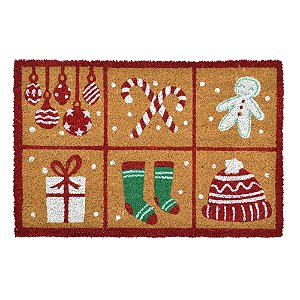 CAPACHO NATALINO GINGERBREASD EM FIBRA DE COCO 60,5X40,5CM