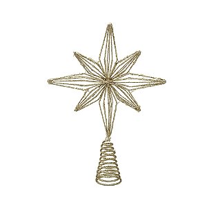 ESTRELA PONTEIRA DECORATIVA COM LED EM METAL DOURADO 30cm